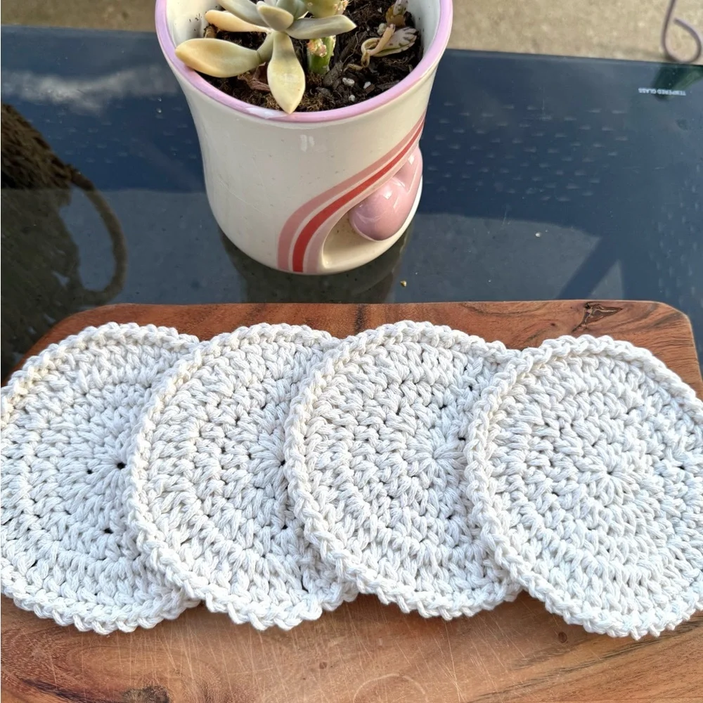Handmade Crochet Coaster Set – Neutral Cotton Drink Coasters (Set of 4)